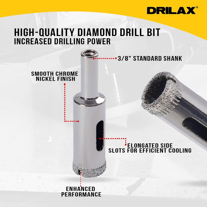 DRILAX بت الحفر الماسي Drilax 1/2" | منشار ثقب مصنوع من سبائك الصلب ثلاثي الطلاء للزجاج، البلاط، السيراميك والحجر | مثالي لتركيب الصنابير وفلتر RO - Image 2